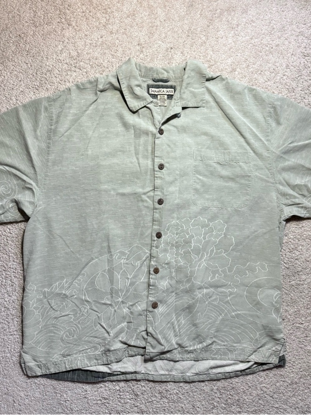 Mens 100% silk button up shirt XL Jamaica Jaxx Hawaiian style embroidered